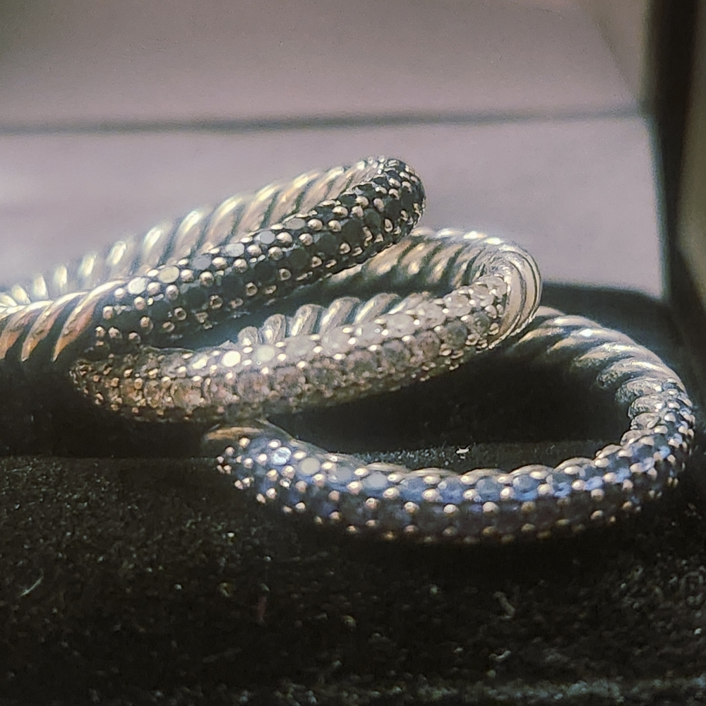 David Yurman | Diamonds & Sapphire Stackable Three Ring Set - Picture 1 of 13